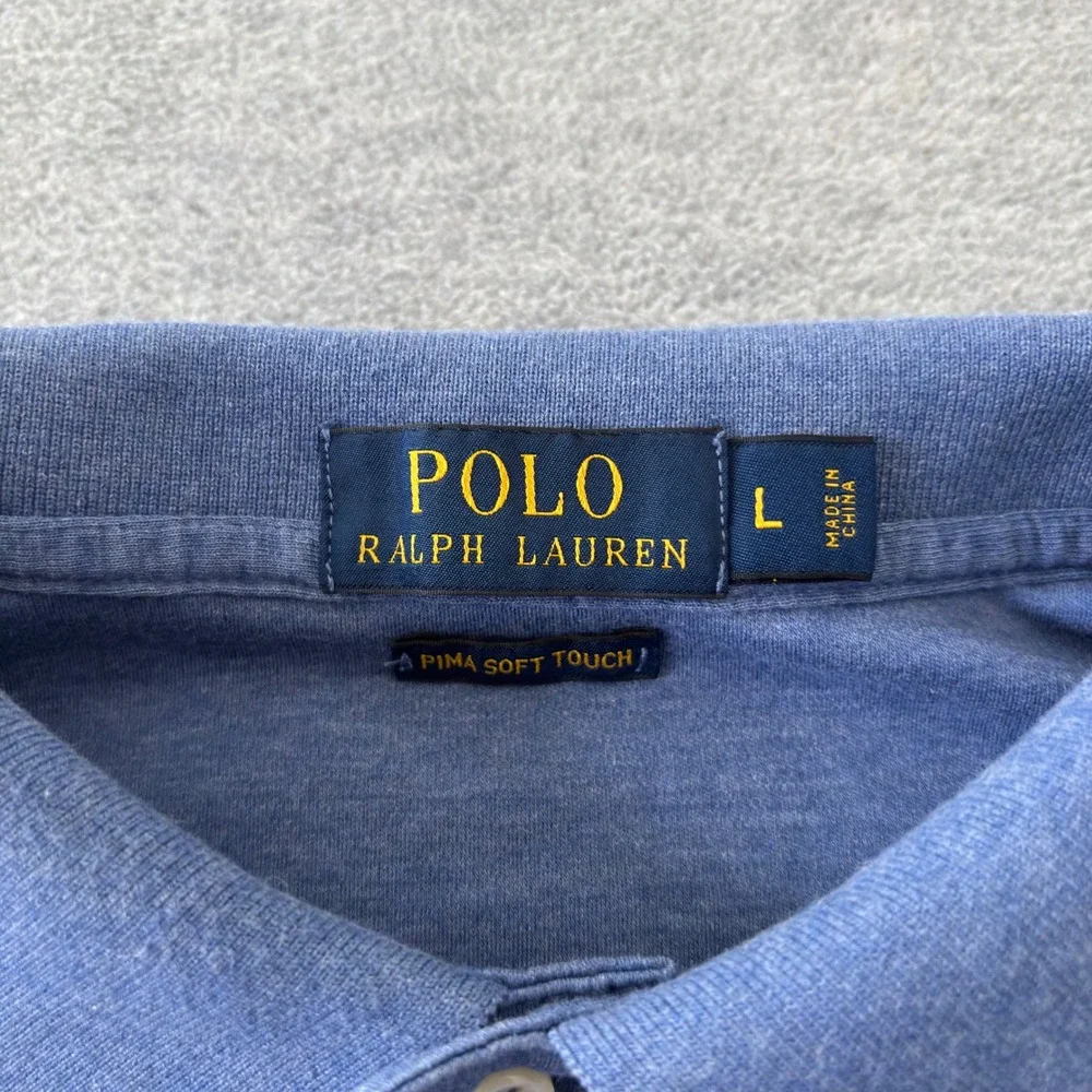 Polo Ralph Lauren Men Large Blue Heather Pima Soft Touch Short Sleeve Polo Shirt